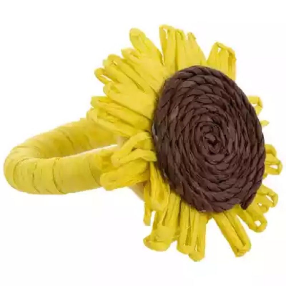 The Spring Shop Raffia Sunflower Napkin Ring Set of 8 NWT